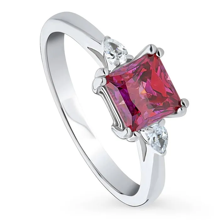 3Stone Red Princess CZ Ring in Sterling Silver 12ct BERRICLE Rings