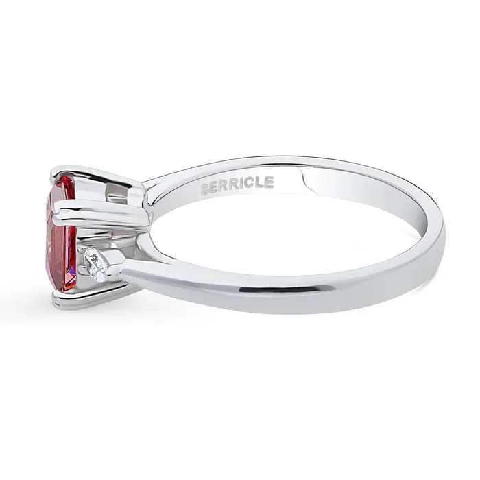3Stone Red Princess CZ Ring in Sterling Silver 12ct BERRICLE Rings