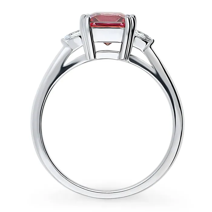 3Stone Red Princess CZ Ring in Sterling Silver 12ct BERRICLE Rings