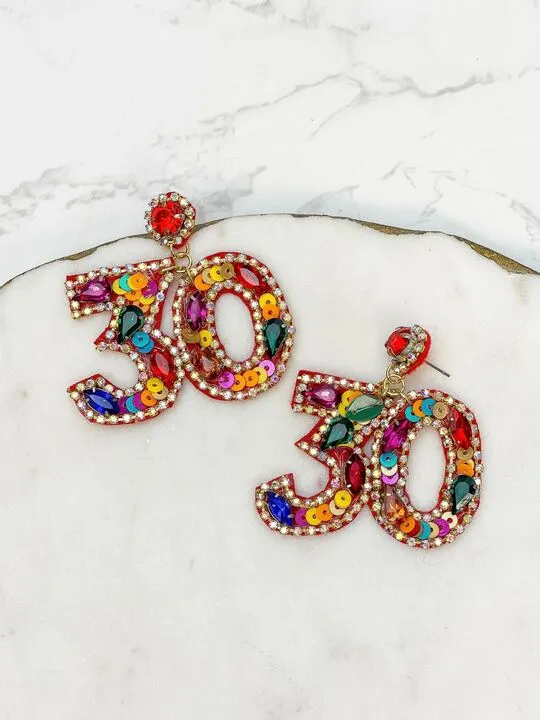 30 Birthday Celebration Rhinestone Drop Earrings Prep Obsessed TL Earrings