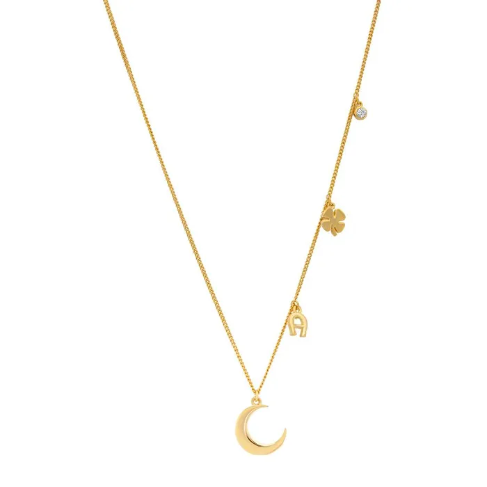 Aigner Necklaces Aigner Necklace Gold Plated Bon Voyage With Flower Moon Charm Design Aigner Necklaces Aigner Necklace Gold Plated Bon Voyage With Flower Moon Charm Design