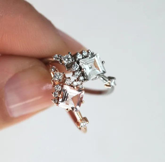 Aimee White Sapphire Diamond Cluster Ring Capucinne Rings