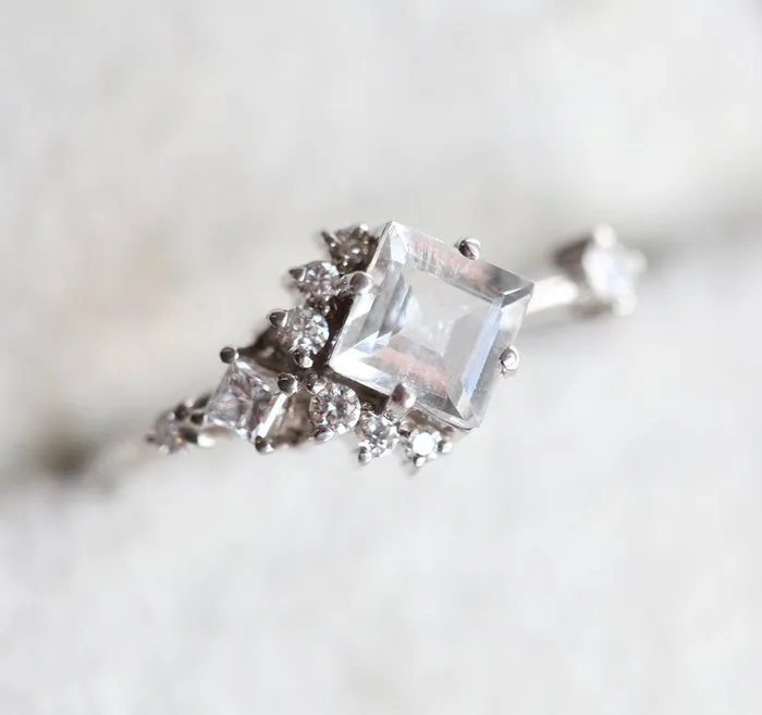Aimee White Sapphire Diamond Cluster Ring Capucinne Rings