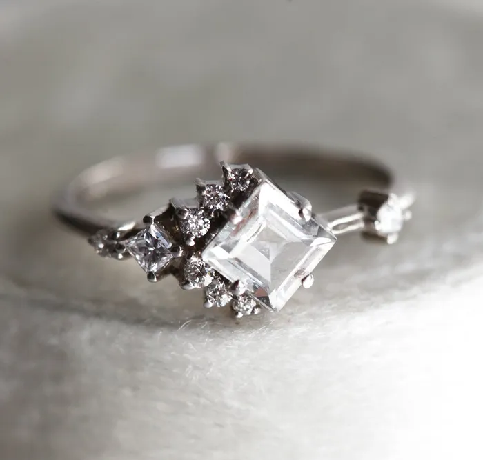 Aimee White Sapphire Diamond Cluster Ring Capucinne Rings