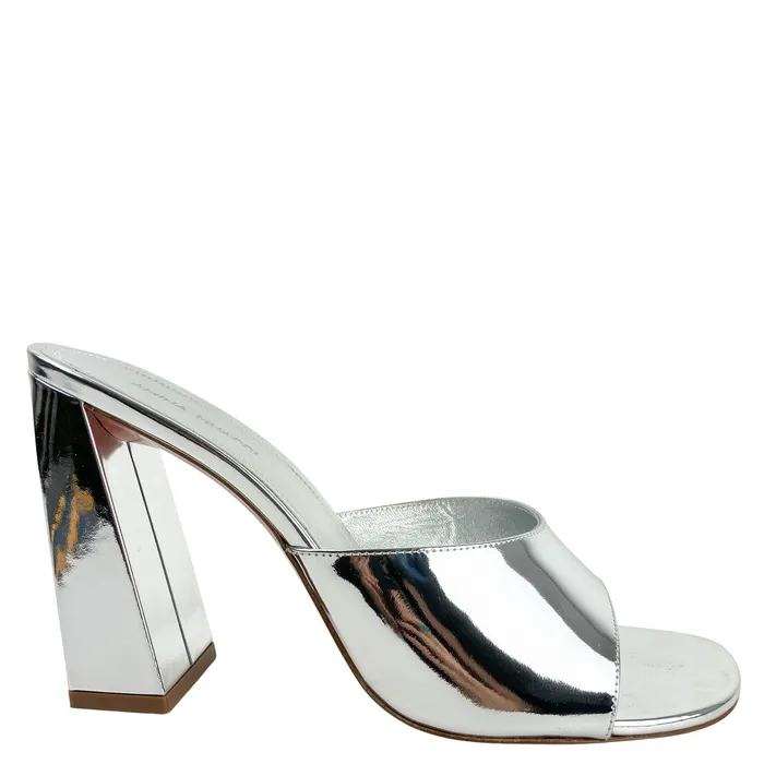 Amina Muaddi Earrings Amina Muaddi Brigitte Slipper Heels in Mirror Silver