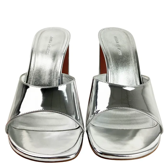 Amina Muaddi Earrings Amina Muaddi Brigitte Slipper Heels in Mirror Silver