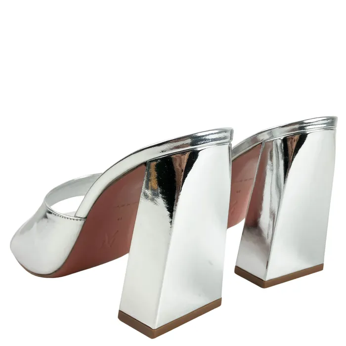 Amina Muaddi Earrings Amina Muaddi Brigitte Slipper Heels in Mirror Silver