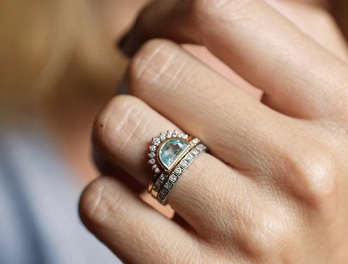 Aquamarine Ring Half Moon Aquamarine Ring Capucinne Rings
