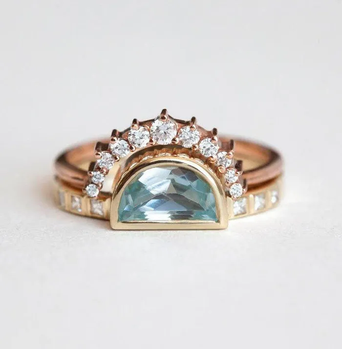 Aquamarine Ring Half Moon Aquamarine Ring Capucinne Rings