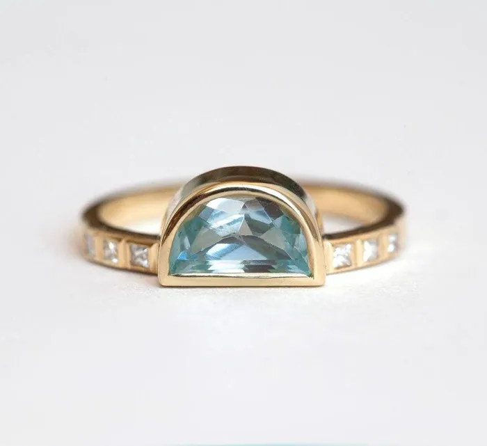 Aquamarine Ring Half Moon Aquamarine Ring Capucinne Rings