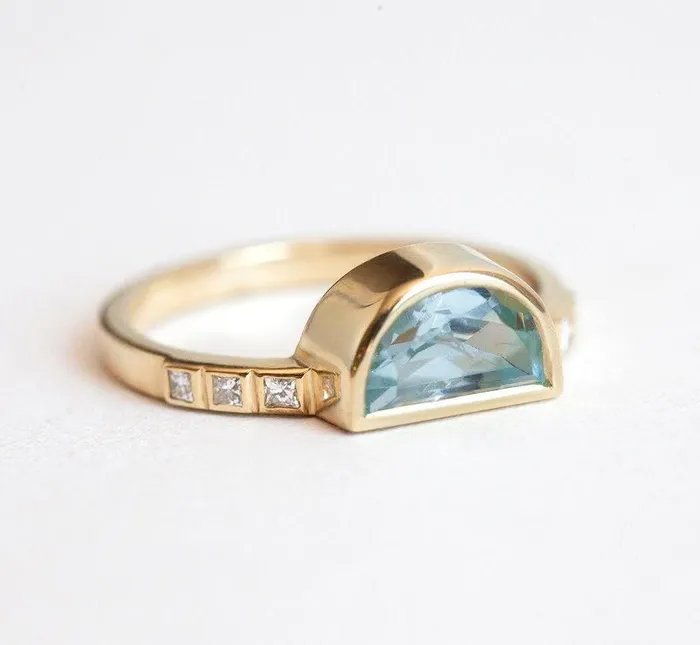 Aquamarine Ring Half Moon Aquamarine Ring Capucinne Rings