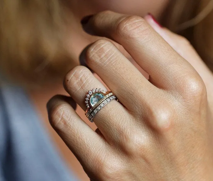 Aquamarine Ring Half Moon Aquamarine Ring Capucinne Rings