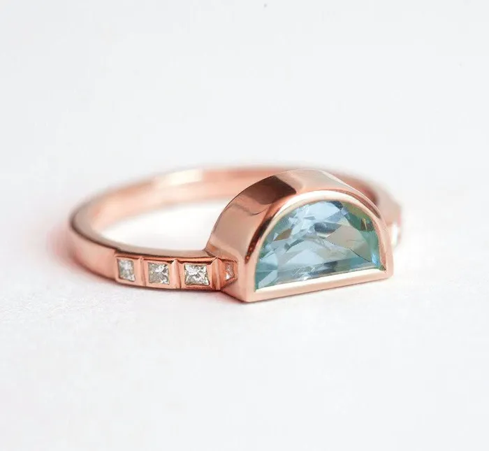 Aquamarine Ring Half Moon Aquamarine Ring Capucinne Rings