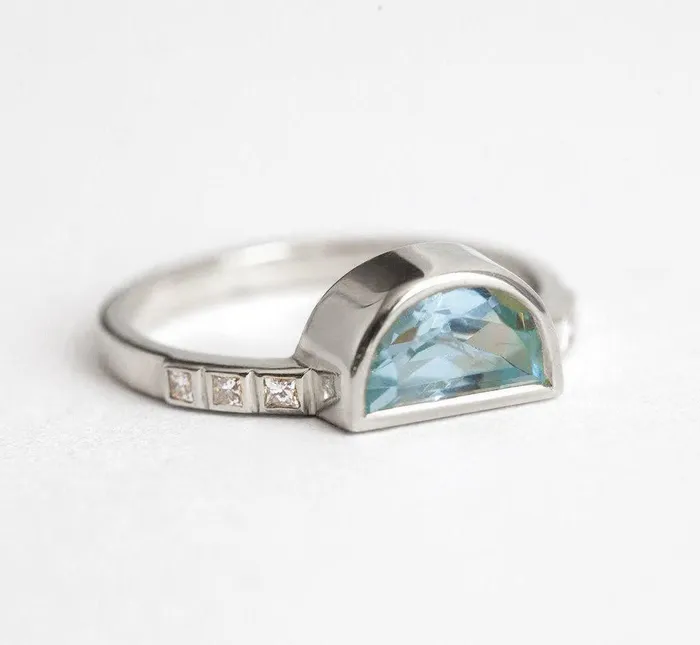 Aquamarine Ring Half Moon Aquamarine Ring Capucinne Rings