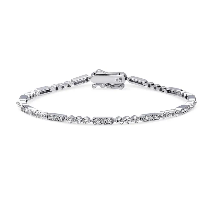Art Deco Milgrain CZ Chain Bracelet in Sterling Silver BERRICLE Bracelets