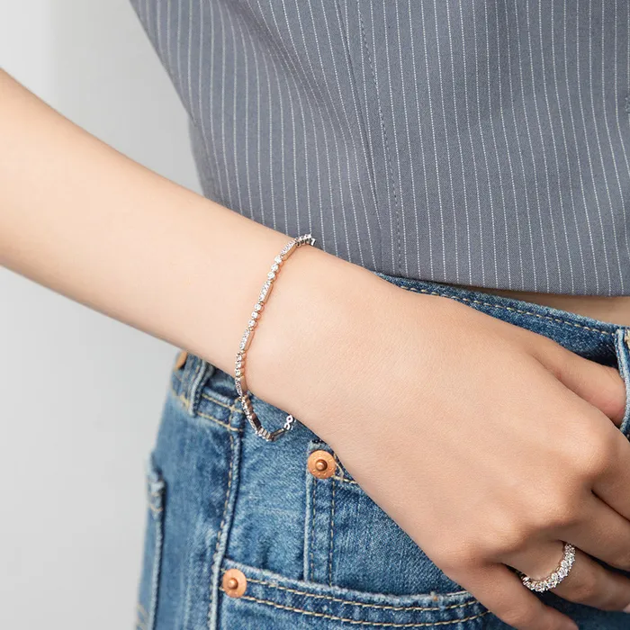 Art Deco Milgrain CZ Chain Bracelet in Sterling Silver BERRICLE Bracelets