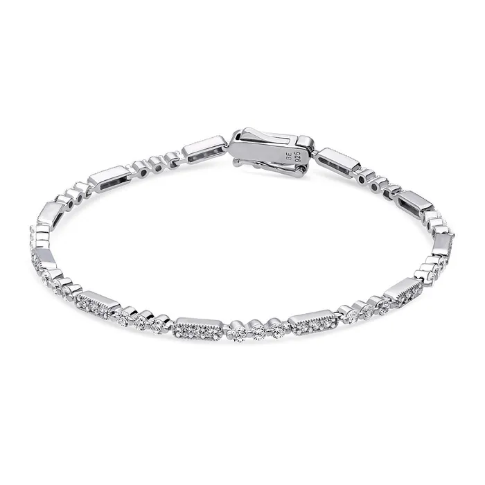Art Deco Milgrain CZ Chain Bracelet in Sterling Silver BERRICLE Bracelets