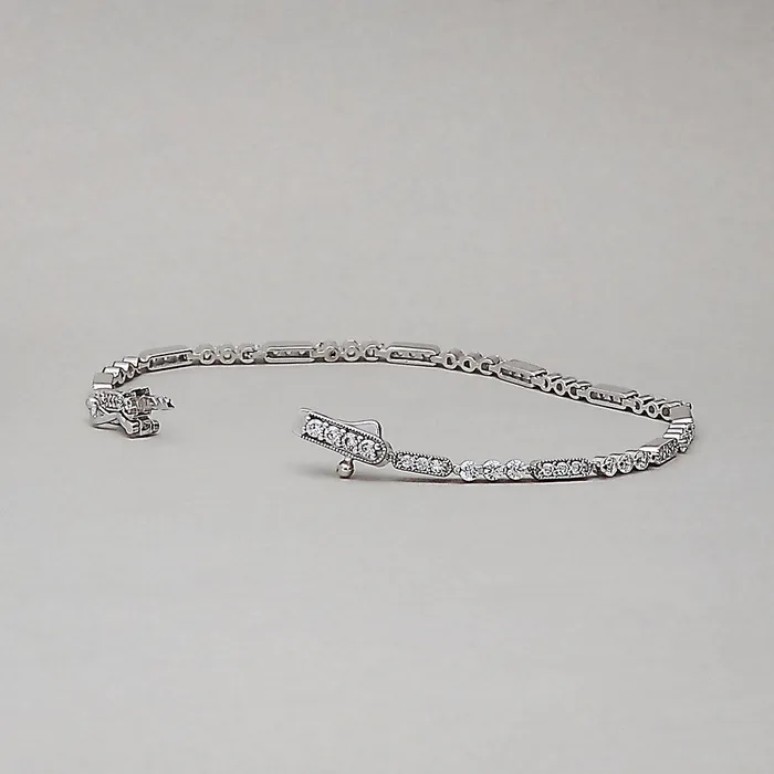 Art Deco Milgrain CZ Chain Bracelet in Sterling Silver BERRICLE Bracelets