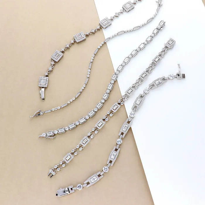 Art Deco Milgrain CZ Chain Bracelet in Sterling Silver BERRICLE Bracelets