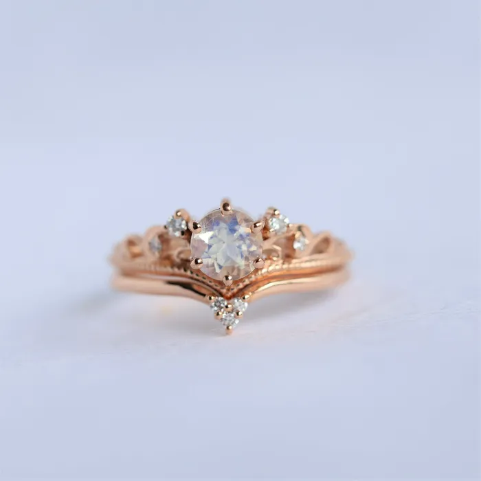 Bella Round Moonstone Ring Set Capucinne Rings