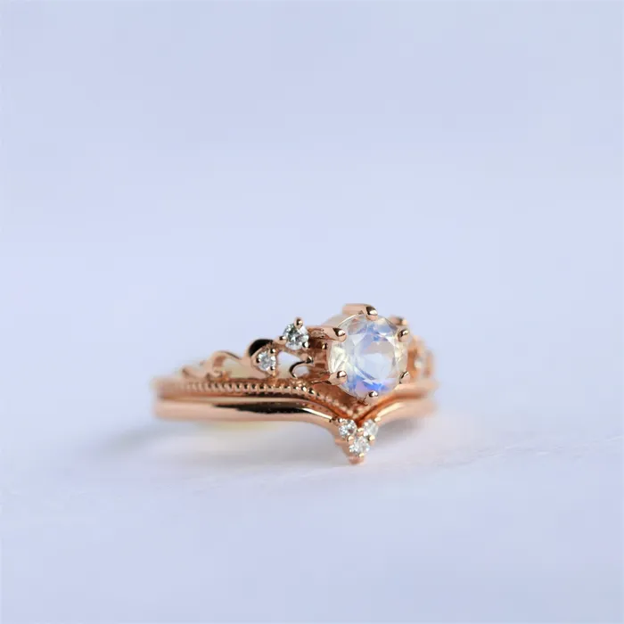 Bella Round Moonstone Ring Set Capucinne Rings