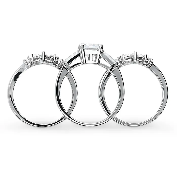BERRICLE 3Stone Flower 21ct Emerald Cut CZ Ring Set in Sterling Silver Rings