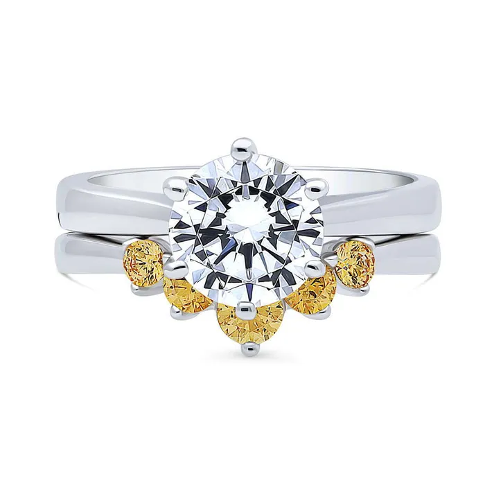 BERRICLE 5Stone Solitaire 2ct CZ Ring Set in Sterling Silver Rings