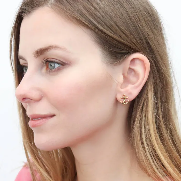 BERRICLE Anchor Stud Earrings in Sterling Silver Earrings
