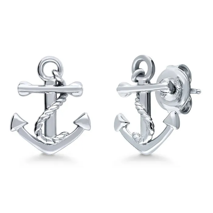 BERRICLE Anchor Stud Earrings in Sterling Silver Earrings