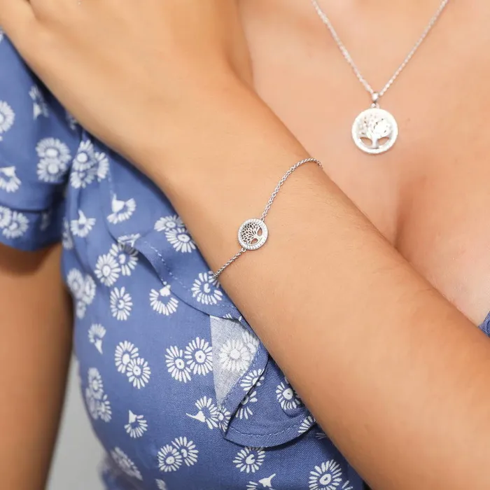 BERRICLE Bracelets Family Tree CZ Rolo Chain Bracelet in Sterling Silver