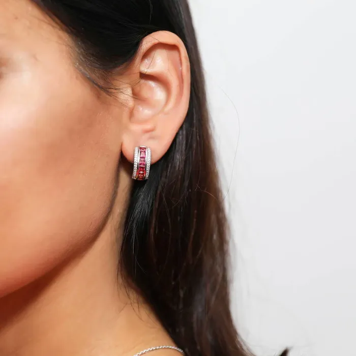 BERRICLE Earrings Bar Dome Red CZ Necklace and Earrings in Sterling Silver