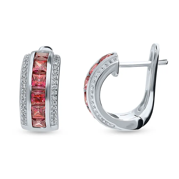 BERRICLE Earrings Bar Dome Red CZ Necklace and Earrings in Sterling Silver
