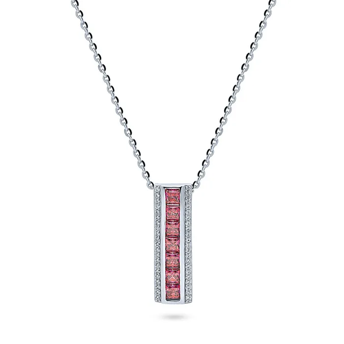 BERRICLE Earrings Bar Dome Red CZ Necklace and Earrings in Sterling Silver