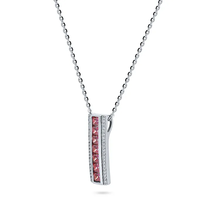 BERRICLE Earrings Bar Dome Red CZ Necklace and Earrings in Sterling Silver