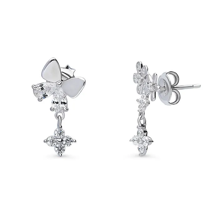 BERRICLE Earrings Butterfly Flower CZ Earrings in Sterling Silver