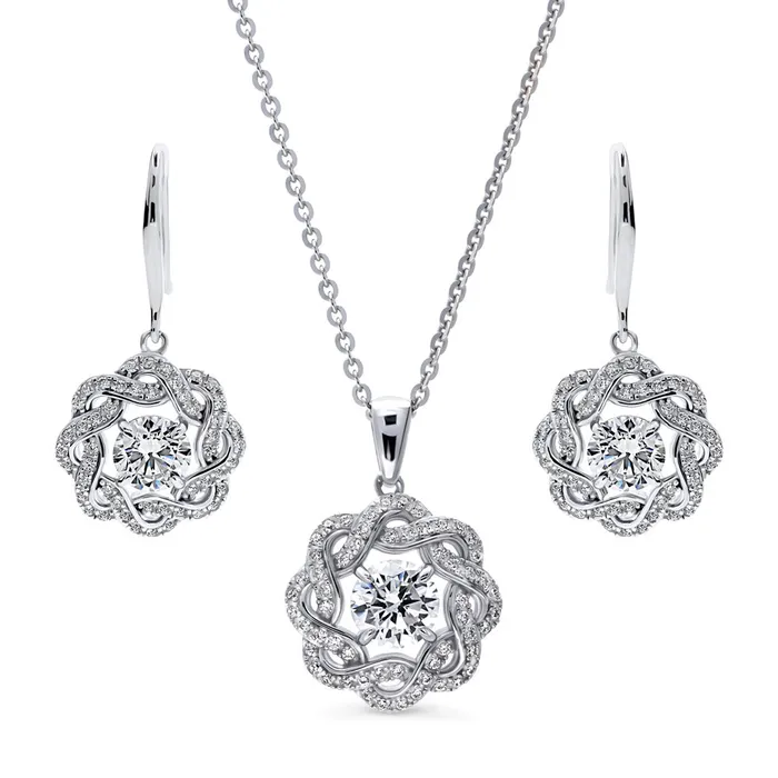 BERRICLE Earrings Flower Woven CZ Necklace and Earrings in Sterling Silver