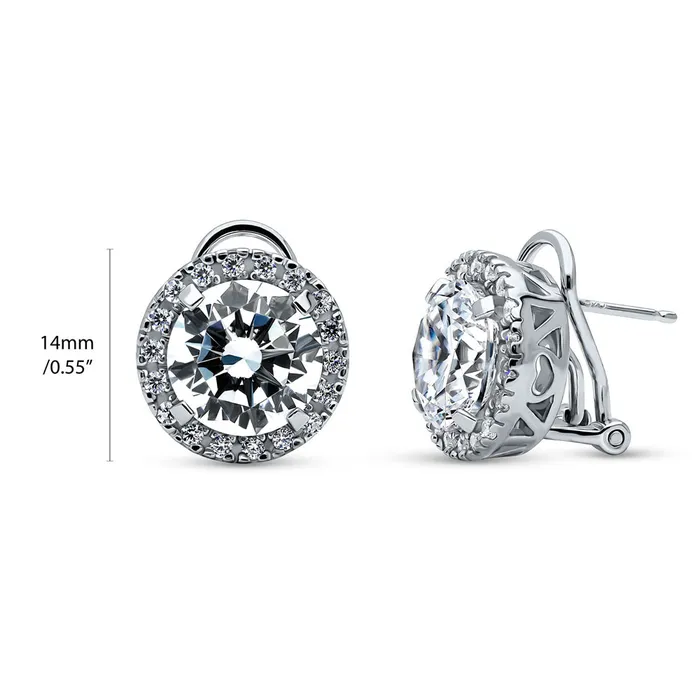 BERRICLE Earrings Halo CZ Omega Back Stud Earrings in Sterling Silver