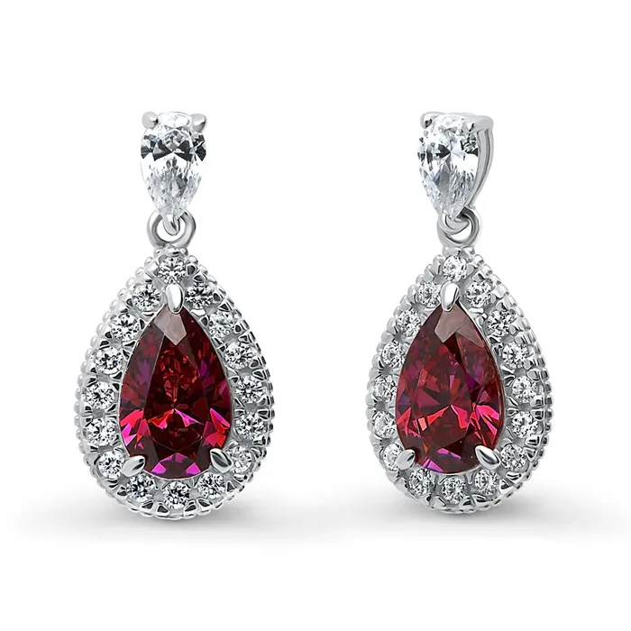 BERRICLE Earrings Halo Pear CZ Earrings in Sterling Silver