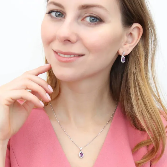 BERRICLE Earrings Halo Pear CZ Earrings in Sterling Silver
