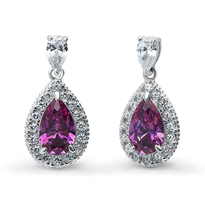 BERRICLE Earrings Halo Pear CZ Earrings in Sterling Silver