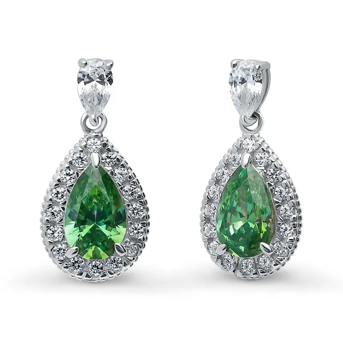 BERRICLE Earrings Halo Pear CZ Earrings in Sterling Silver