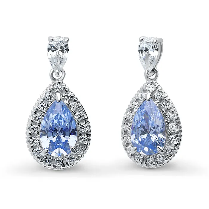 BERRICLE Earrings Halo Pear CZ Earrings in Sterling Silver