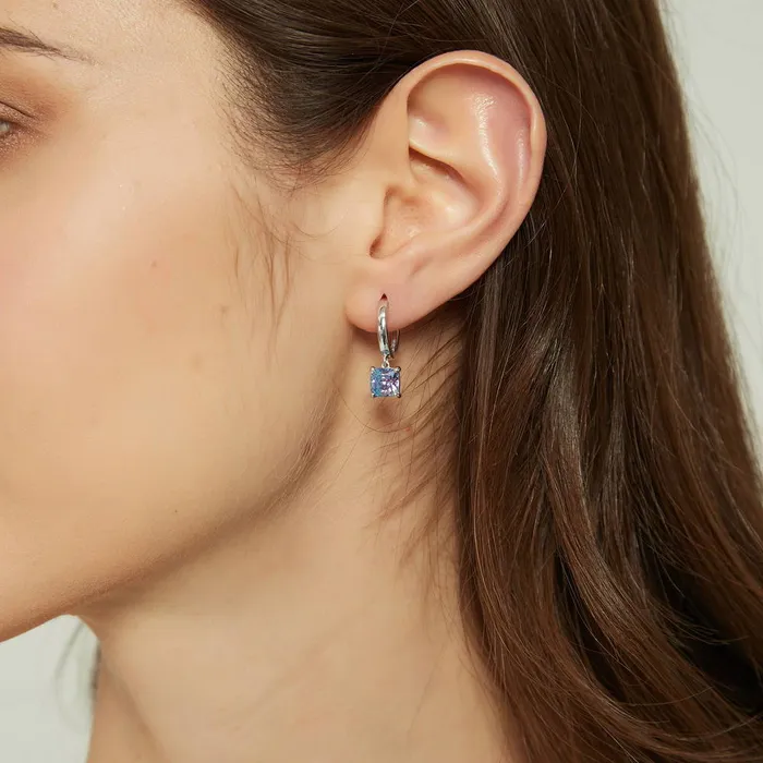 BERRICLE Earrings Kaleidoscope Solitaire Purple Aqua CZ Earrings in Sterling Silver