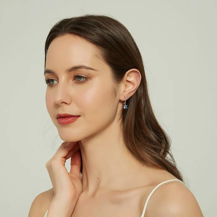 BERRICLE Earrings Kaleidoscope Solitaire Purple Aqua CZ Earrings in Sterling Silver