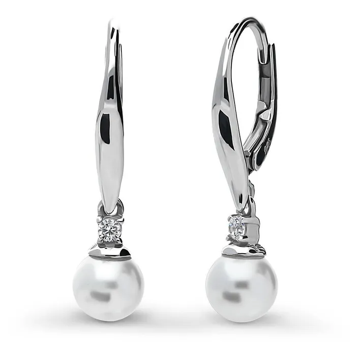 BERRICLE Earrings Solitaire Imitation Pearl Leverback Earrings in Sterling Silver