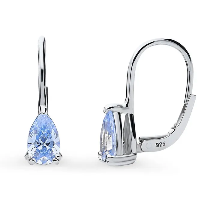 BERRICLE Earrings Solitaire Pear CZ Leverback Earrings in Sterling Silver