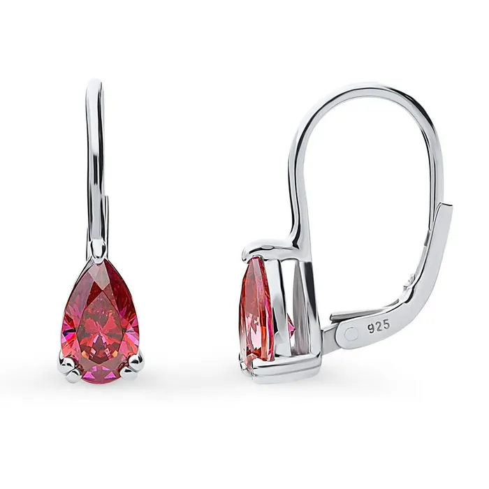 BERRICLE Earrings Solitaire Pear CZ Leverback Earrings in Sterling Silver