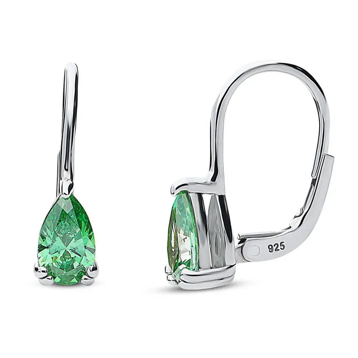 BERRICLE Earrings Solitaire Pear CZ Leverback Earrings in Sterling Silver