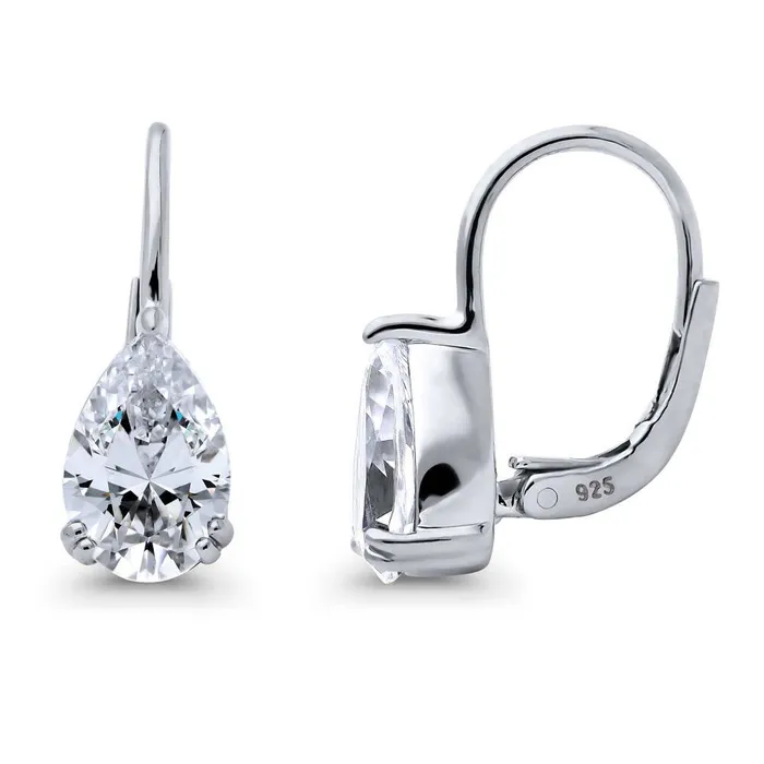 BERRICLE Earrings Solitaire Pear CZ Leverback Earrings in Sterling Silver