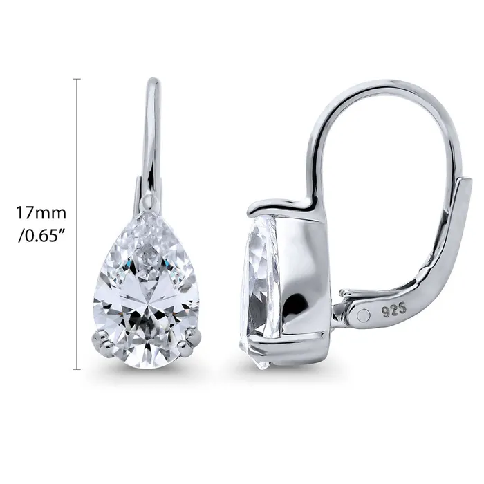 BERRICLE Earrings Solitaire Pear CZ Leverback Earrings in Sterling Silver